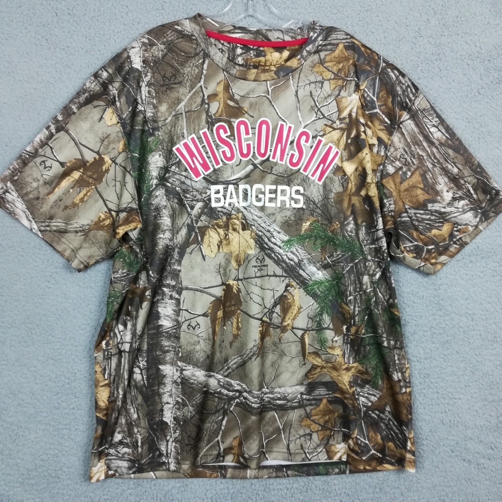 Wisconsin Badgers‎ Mens Shirt Tee Short Sleeve TShirt Realtree Camo Woodland 2XL